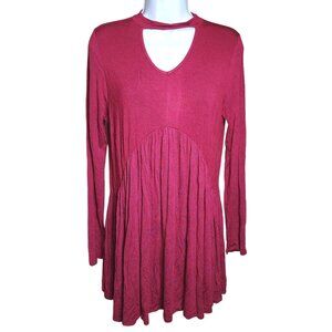 Women's Bellamie Maroon Flowy Ruffle Blouse Shirt Boho Hippie Medium Top